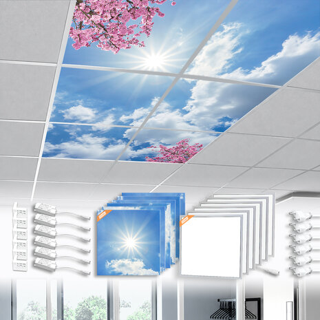 LED-wolkenplafond / Fotoplafond 6 panelen inbouw 60x60