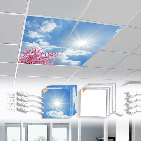 LED-wolkenplafond / Fotoplafond 4 panelen inbouw 60x60