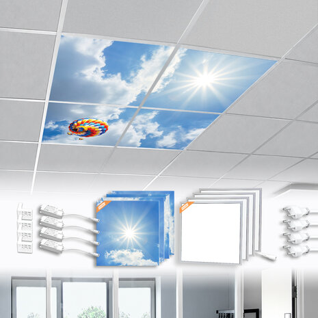 LED-wolkenplafond / Fotoplafond 4 panelen inbouw 60x60