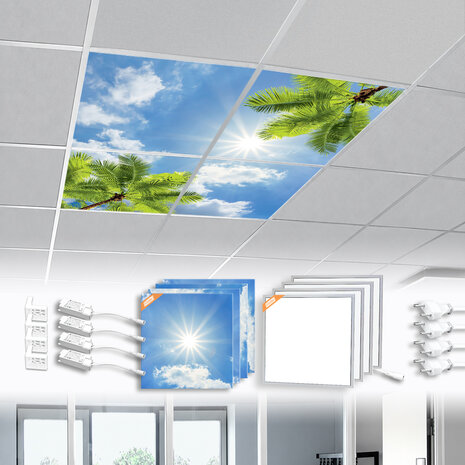 LED-wolkenplafond / Fotoplafond 4 panelen inbouw 60x60
